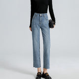 Burr Straight Ankle-length Pants Small Stretchy High Waist Slimming Commuter