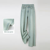 Three-color New Mint Green Stretch All-matching Wide-leg Jeans