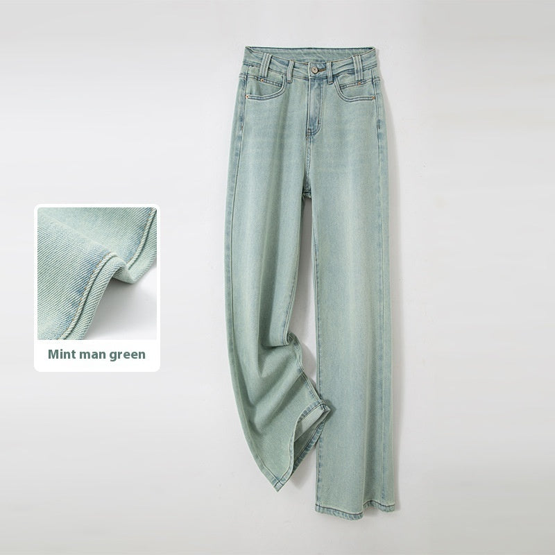 Three-color New Mint Green Stretch All-matching Wide-leg Jeans