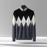 Men's Diamond Block Fake Two-piece Imitation Mink Bottoming Shirt