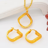 Alluvial Gold Twisted Geometric Necklace Earrings European And American