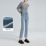 Light Blue Straight Jeans Women's Metal Decoration Hot Girl