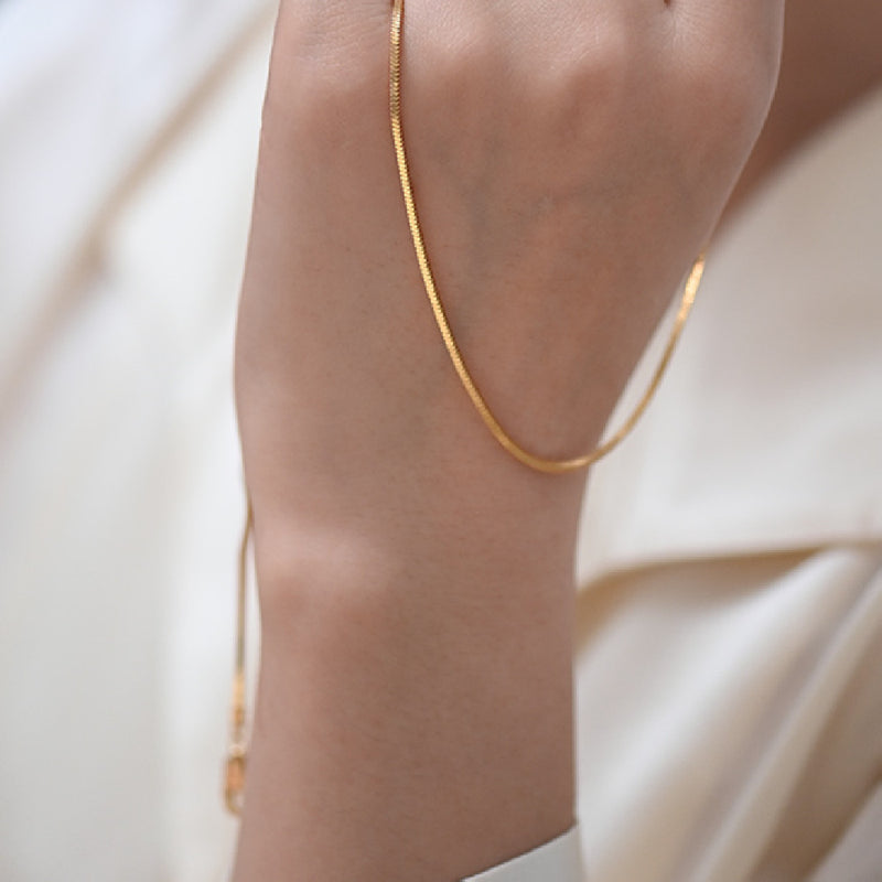 Snake Bone Chain Necklace For Women Square S925 Pure Silver Gold-plated