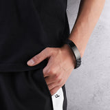 European And American Popular Trendy Jewelry Silicone Sports Men Simple Laser Sculpture Stainless Steel Bracelet