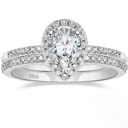 S925 Inlaid Water Drop Pear-shaped Zircon Women's Ring