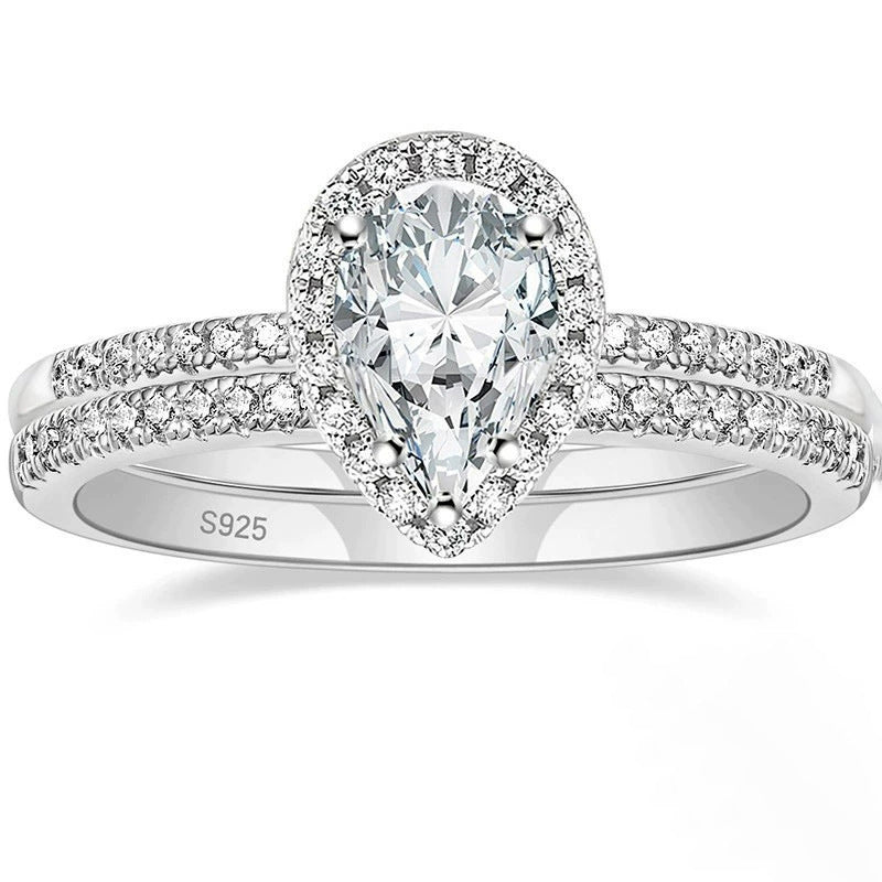 S925 Inlaid Water Drop Pear-shaped Zircon Women's Ring