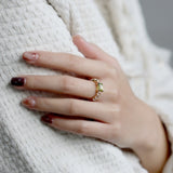 S925 Silver Plating K Gold Inlaid Rectangular Green Olive Ring