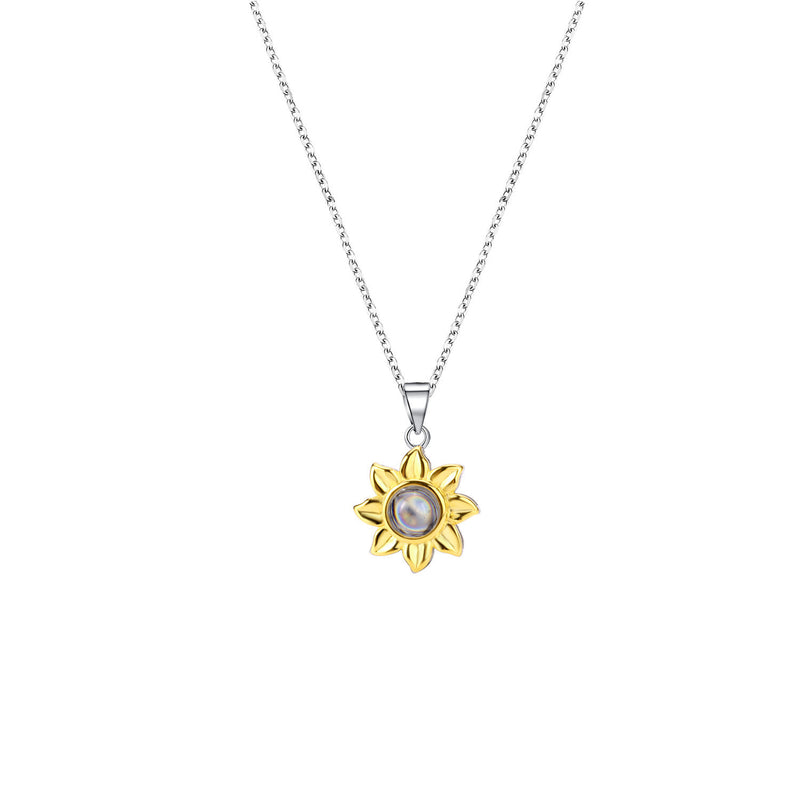 S925 Silver Sunflower Projection Necklace Women
