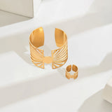 14K Gold Plated Golden Radiance  Adjustable Geometric Ring And Cuff Set