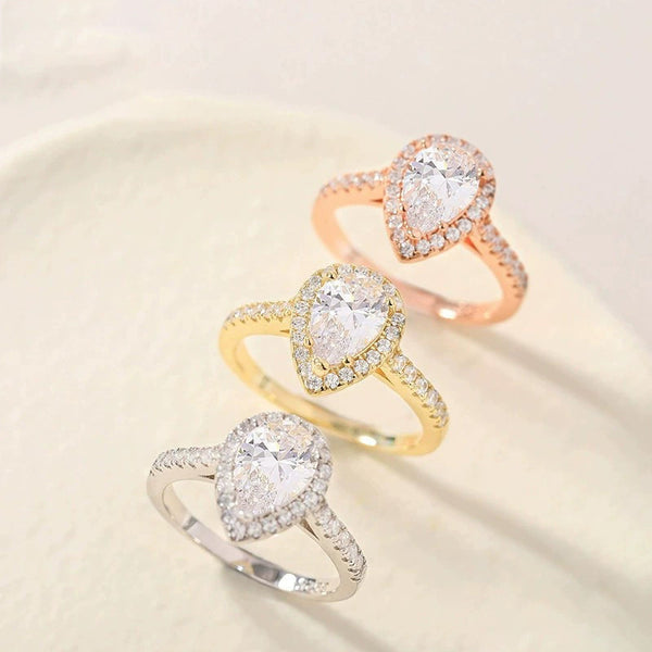 S925 Inlaid Water Drop Pear-shaped Zircon Women's Ring