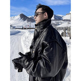 Jacket Leather Coat Autumn And Winter Men's Coat Trendy Handsome Fleece Thickened Pilot Motorcycle Plus Size