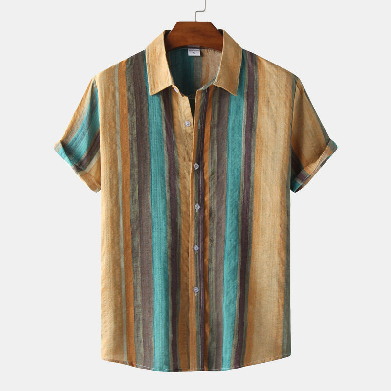 New Men's Contrast Color Striped Short-sleeved Shirt