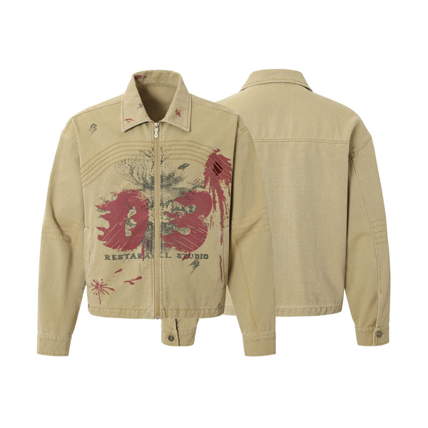 American Retro Street Distressed Graffiti Workwear Jacket