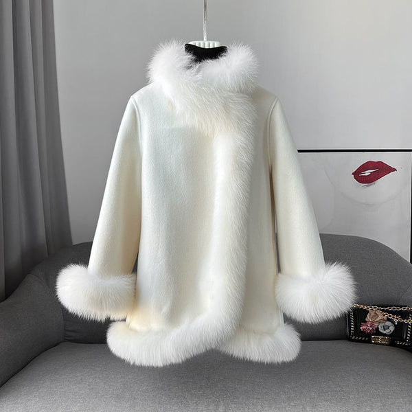 Socialite Cloak Fur Jacket Women's Reversible Woolen Coat Mid-length Young