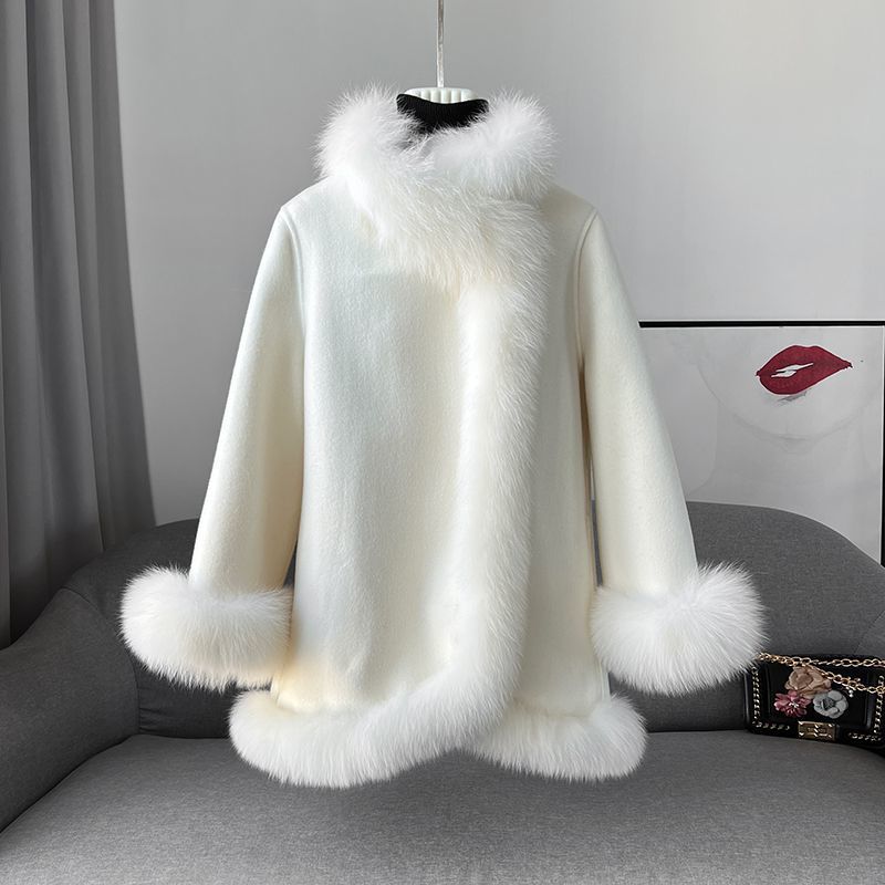 Socialite Cloak Fur Jacket Women's Reversible Woolen Coat Mid-length Young