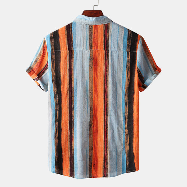 New Men's Contrast Color Striped Short-sleeved Shirt