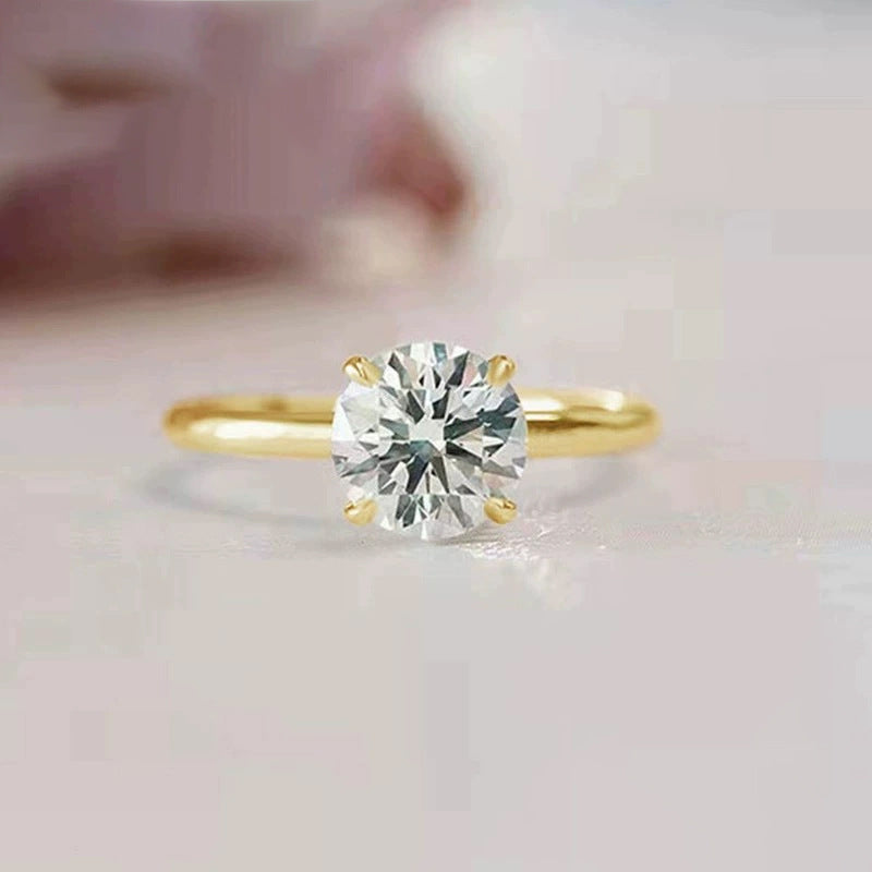 5A Zircon Round Rose Silver Diamond Ring