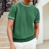 Men's Complex Knitwear Short Sleeve T-shirt Round Neck
