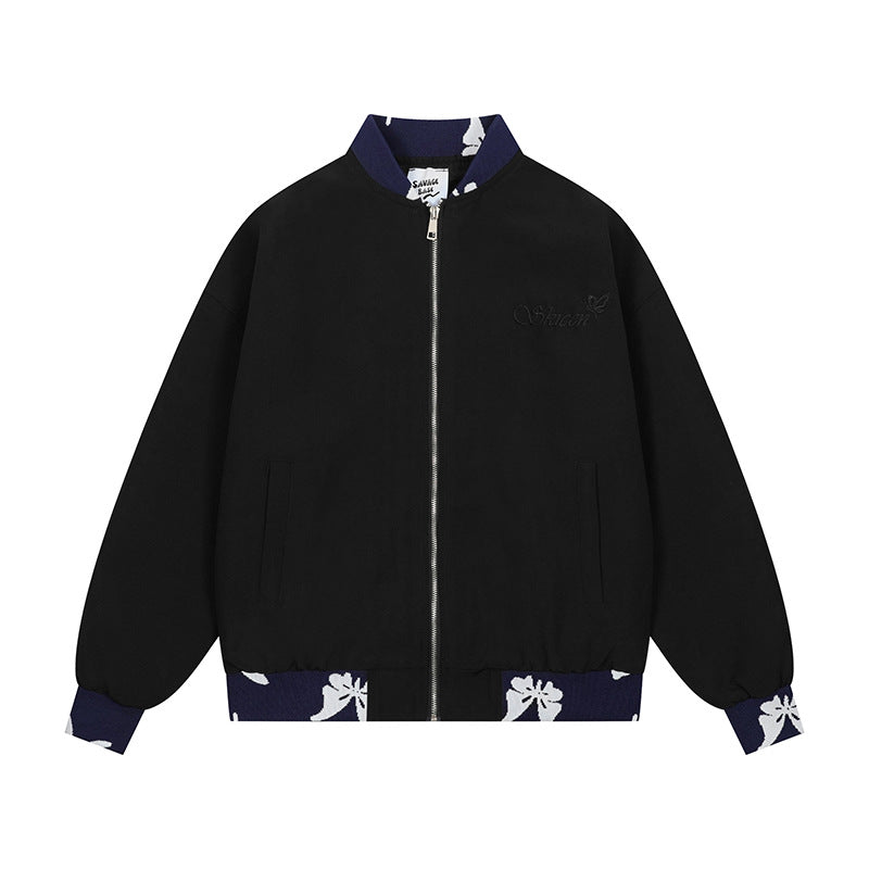 American Retro High Street Jacquard Weave Zip Jacket