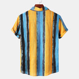 New Men's Contrast Color Striped Short-sleeved Shirt