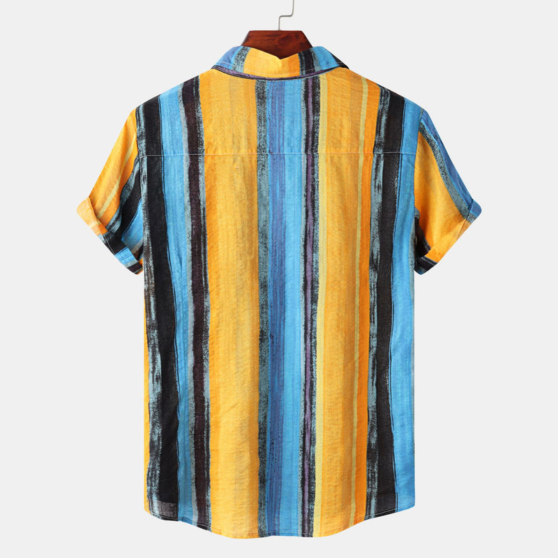 New Men's Contrast Color Striped Short-sleeved Shirt