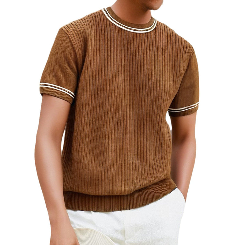 Men's Complex Knitwear Short Sleeve T-shirt Round Neck