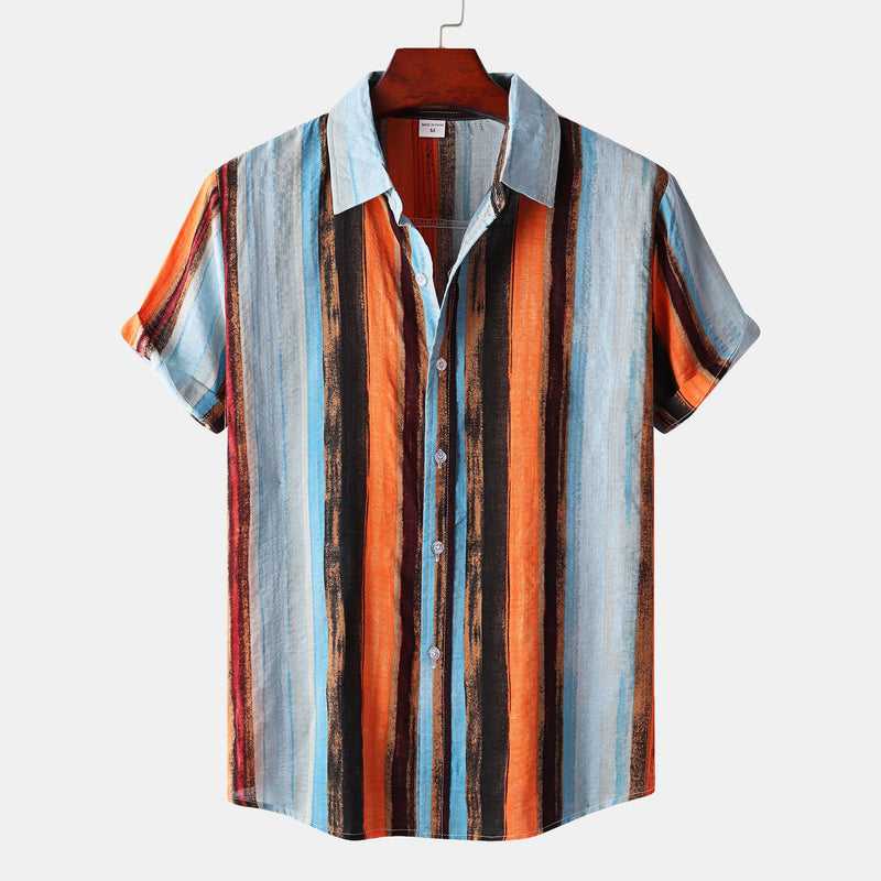 New Men's Contrast Color Striped Short-sleeved Shirt
