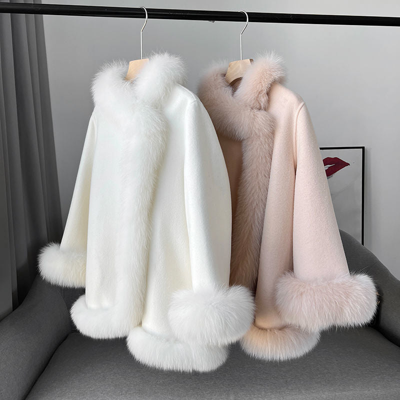 Socialite Cloak Fur Jacket Women's Reversible Woolen Coat Mid-length Young