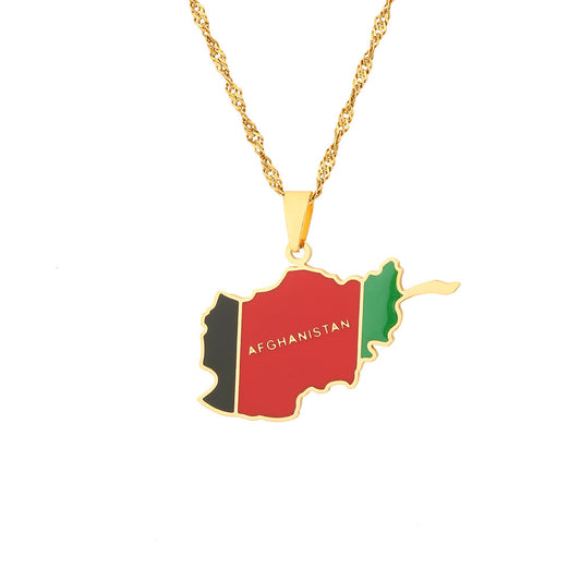 European And American Stainless Steel Afghanistan Drip Map Necklace