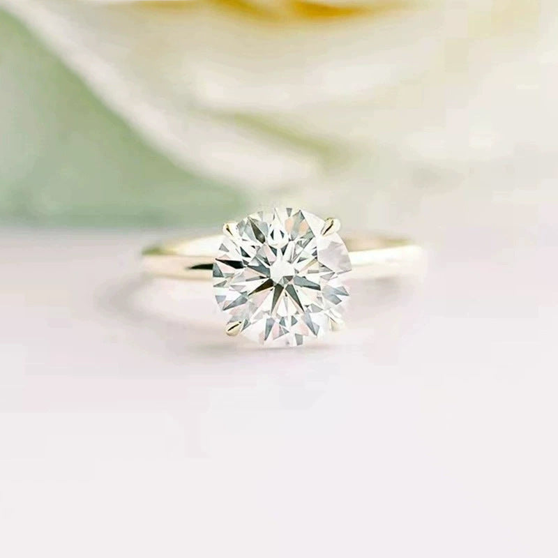 5A Zircon Round Rose Silver Diamond Ring