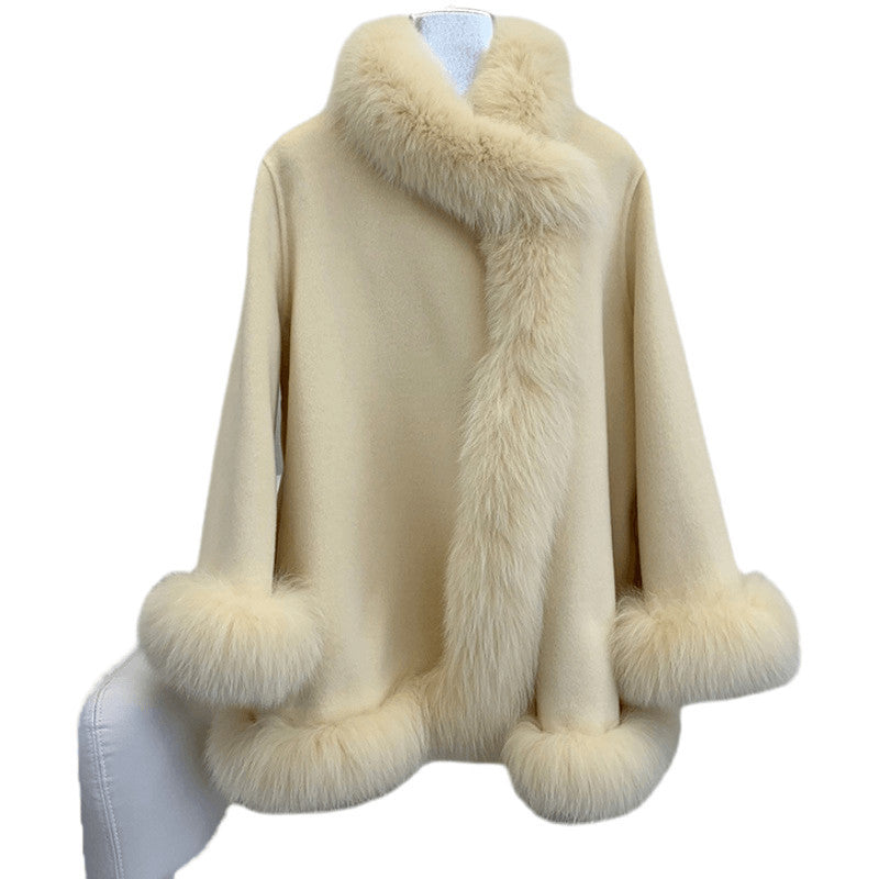 Socialite Cloak Fur Jacket Women's Reversible Woolen Coat Mid-length Young