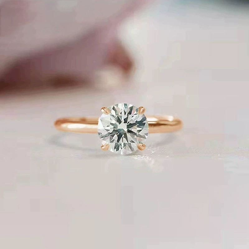 5A Zircon Round Rose Silver Diamond Ring