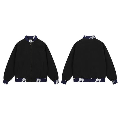 American Retro High Street Jacquard Weave Zip Jacket
