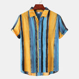 New Men's Contrast Color Striped Short-sleeved Shirt
