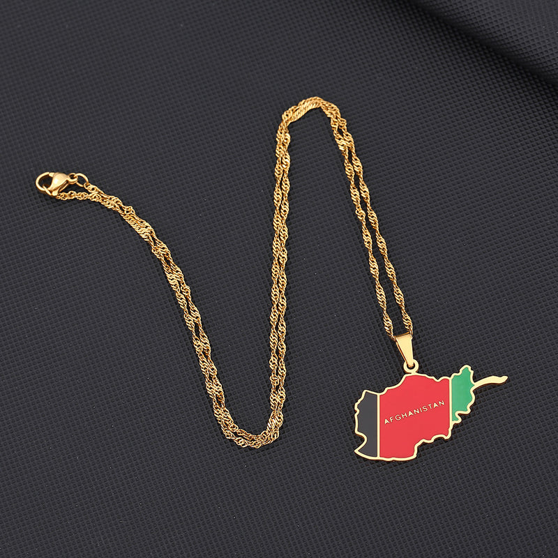 European And American Stainless Steel Afghanistan Drip Map Necklace