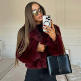 Elegant Lapel Collar Faux Short Fur Coat