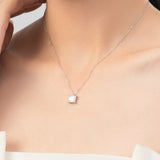 Sterling Silver Super Shiny Square Zircon Necklace