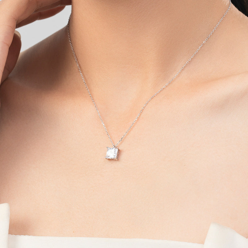 Sterling Silver Super Shiny Square Zircon Necklace