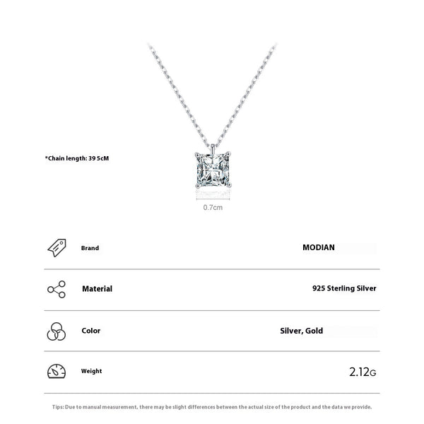 Sterling Silver Super Shiny Square Zircon Necklace
