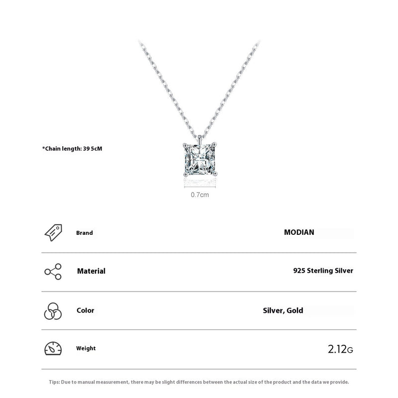 Sterling Silver Super Shiny Square Zircon Necklace