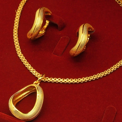 Alluvial Gold Twisted Geometric Necklace Earrings European And American