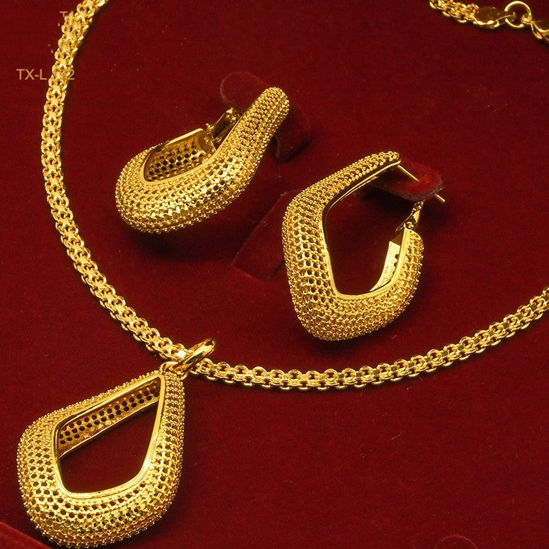 Alluvial Gold Twisted Geometric Necklace Earrings European And American
