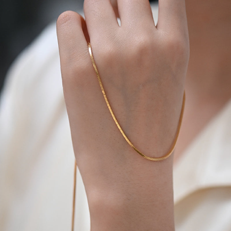 Snake Bone Chain Necklace For Women Square S925 Pure Silver Gold-plated