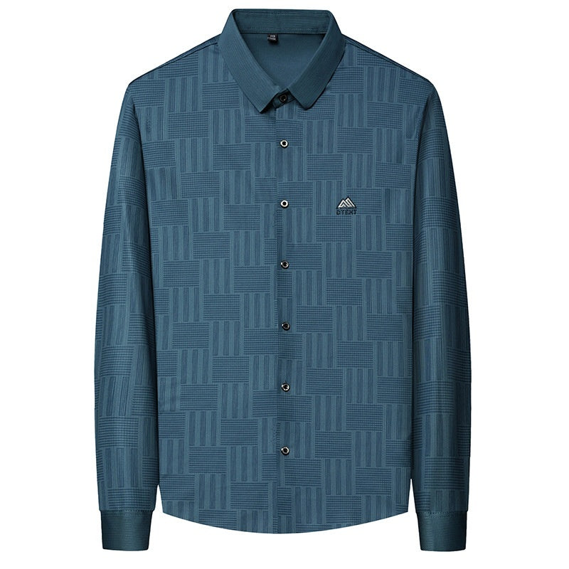 Autumn New Seamless Long-sleeved Men's Business Fashion Middle-aged Casual Shirt