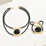 14K Gold Plated Golden Elegance  Black And Gold Statement Jewelry Set