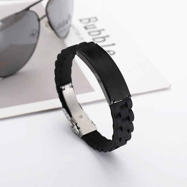 European And American Popular Trendy Jewelry Silicone Sports Men Simple Laser Sculpture Stainless Steel Bracelet