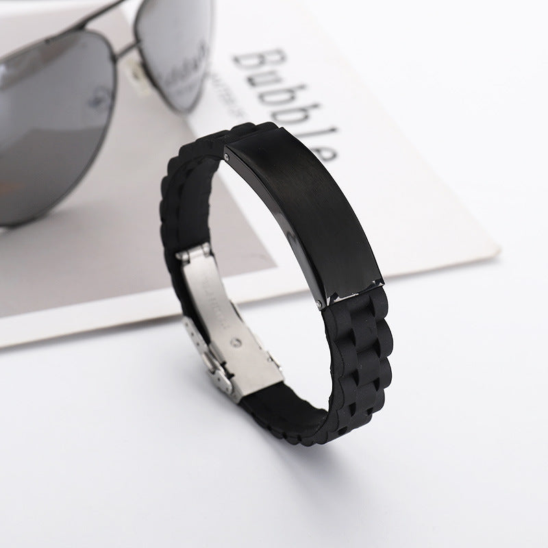 European And American Popular Trendy Jewelry Silicone Sports Men Simple Laser Sculpture Stainless Steel Bracelet