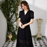 Women's Spring Summer Elegance V-neck Lotus Leaf Dress