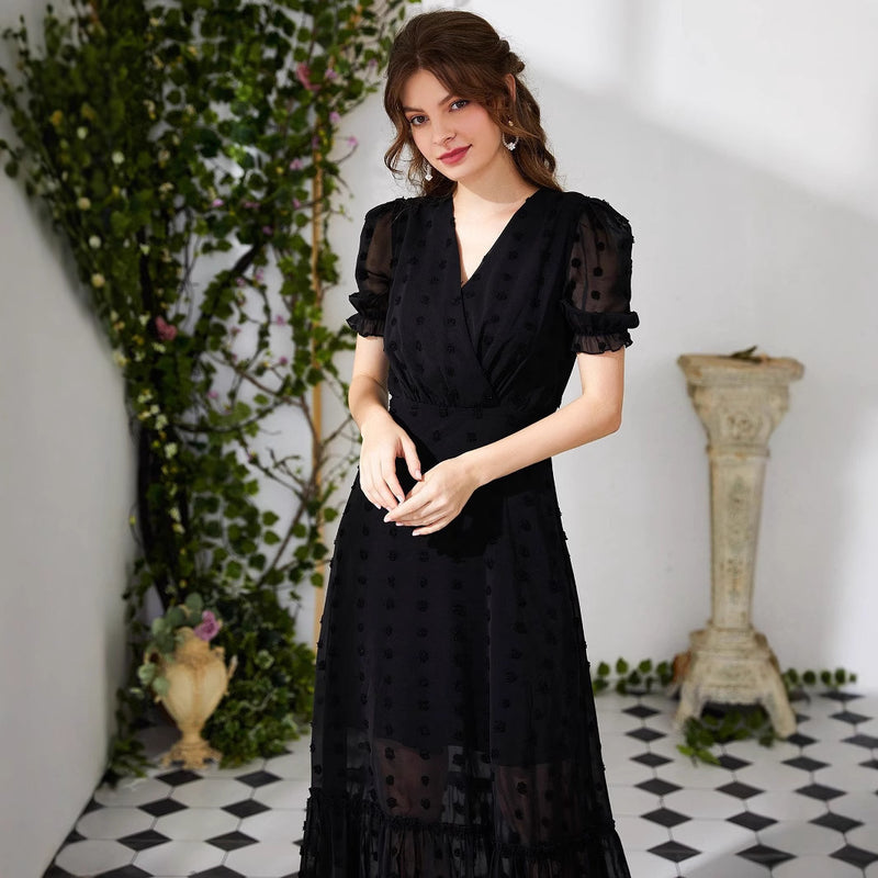 Women's Spring Summer Elegance V-neck Lotus Leaf Dress