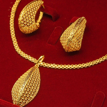Alluvial Gold Twisted Geometric Necklace Earrings European And American